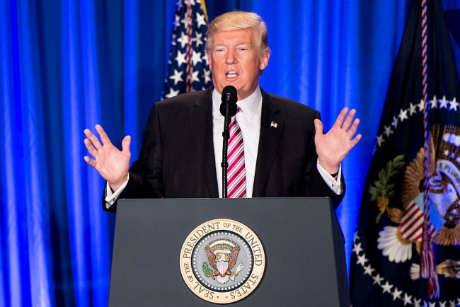 PHILADELPHIA, PA - JANUARY 26: U.S. President Donald Trump speaks at the Congress of Tomorrow Republican Member Retreat January 26, 2017 in Philadelphia, Pennsylvania. Congressional Republicans are gathering for three days to plan their 2017 legislative agenda. (Photo by Bill Clark-Pool/Getty Images)