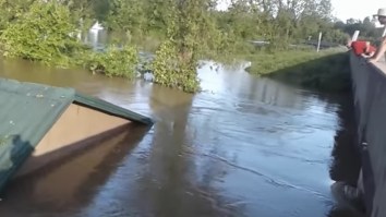 It’s A Bird, It’s A Plane, Nope! It’s A House Floating Down The River And Smashing Into A Bridge