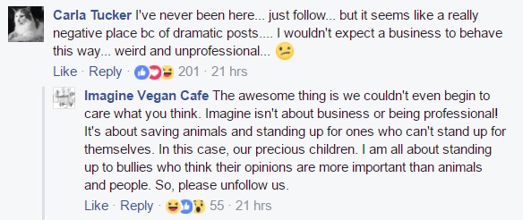 Imagine Vegan Cafe Facebook Meltdown