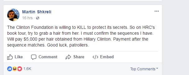 martin shkreli facebook hillary