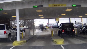 This Car Crash Outside A Bank Drive-Thru Is Hard To Watch And Harder To Explain