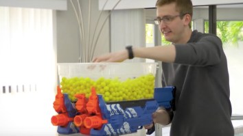 Custom 1,200-Round Nerf Blaster Is So Devastating It Requires A Hopper And Tripod