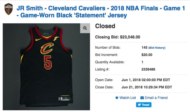 jr smith jersey auction final bid