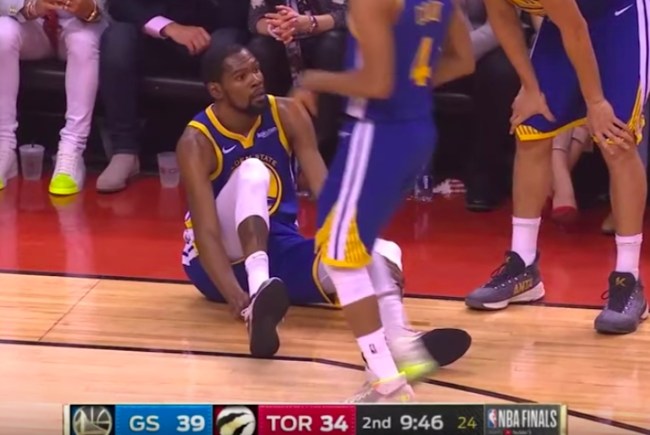 Slow motion video of Kevin Durant's latest injury from Game 5 of the NBA Finals.