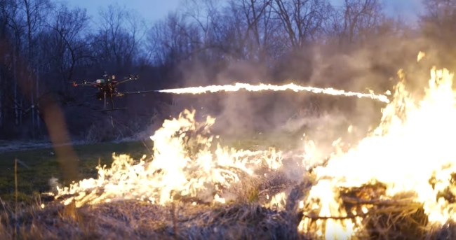 You can buy a flamethrower drone called the Throwflame.