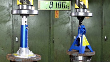 Using A Hydraulic Press To Determine How Strong Jack Stands Really Are Is A Fun Experiment