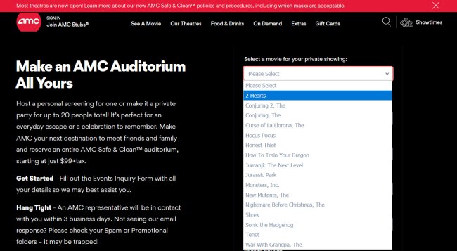 AMC Offers 99 Theater Rentals Cash By End Of 2020