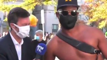 Shirtless Guy Dropping ‘Dexter’s Laboratory’ Jokes While Crashing French News Report Covering Presidential Election Is Our New Hero