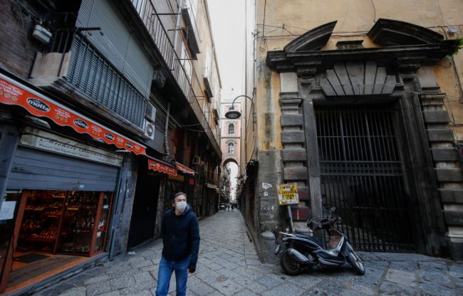 Man Walking Alone Street Italy