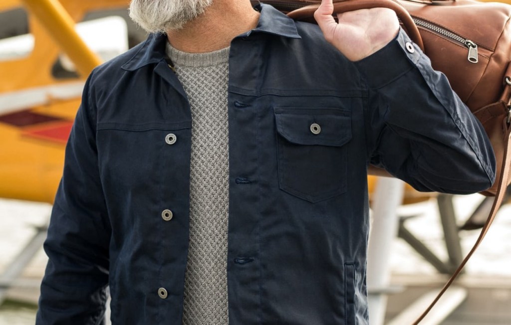 Navy Flint and Tinder Waxed Trucker Jacket