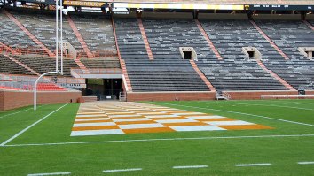 Neyland Stadium’s Goal Post Is Very Crooked After Florida Players Hit It On The Way To The Locker Room In Pregame