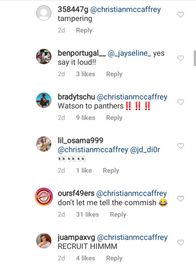 Fans Accuse Christian McCaffrey Tampering Deshaun Watson