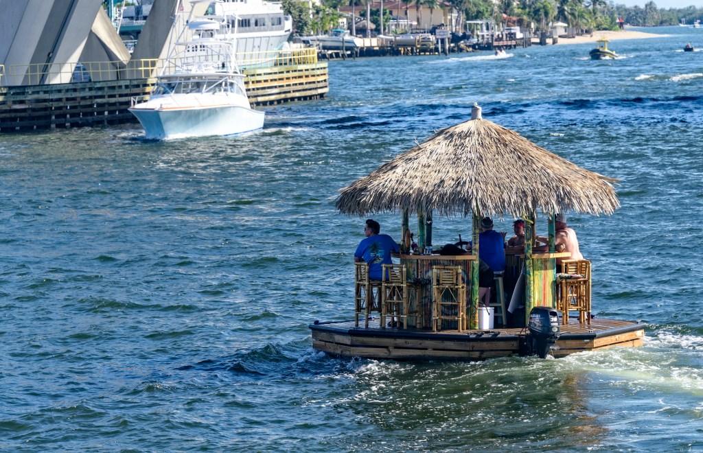 floating tiki hut bar boat