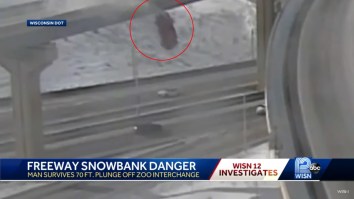 Watch In Amazement As A Pickup Launches Then Plummets 70 Feet Off A Snowy Wisconsin Overpass