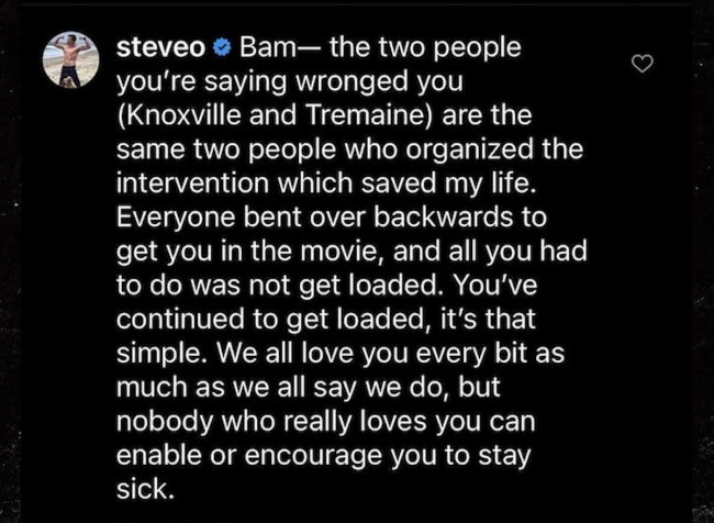 Steve-O calls out Bam Margera