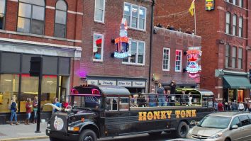 Very Drunk Guy On Nashville Party Bus Gets Smashed In The Face By A Beer After He Throws It Into Unsuspecting Vehicle
