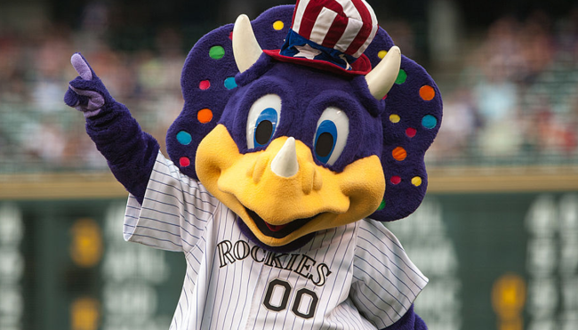 Rockies fan n word dinger mascot