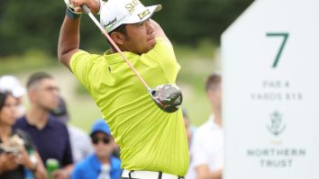 Hideki Matsuyama Hits A Drive That Gets Stuck Inside A Guy’s Shirt At Liberty National