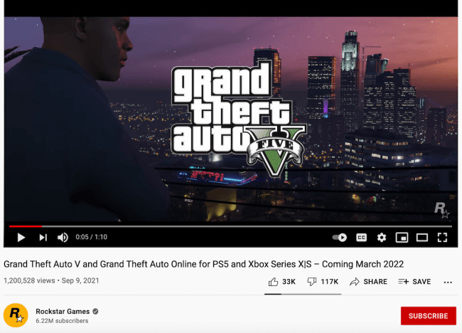GTA V next-gen trailer dislikes