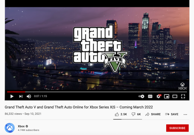 GTA V next-gen trailer dislikes