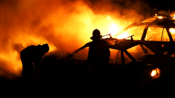 Wild Scene Unfolds As 40 Cars Erupt Into An Absolute Inferno At Auto Auction Lot