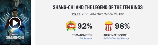 shang chi rotten tomatoes