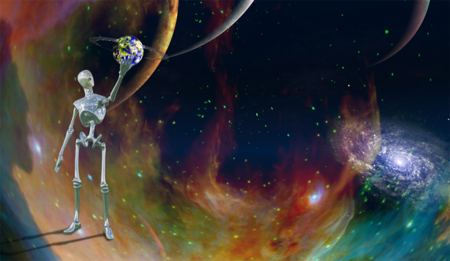 Alien Droid Holds Earth