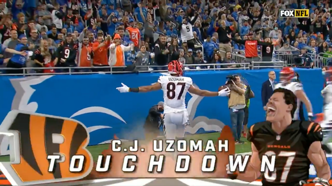 CJ Uzomah Touchdown Phone Smash Accident Celebration new Phone Tickets Bengals Fan