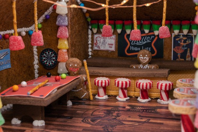 High Life gingerbread dive bar pool table