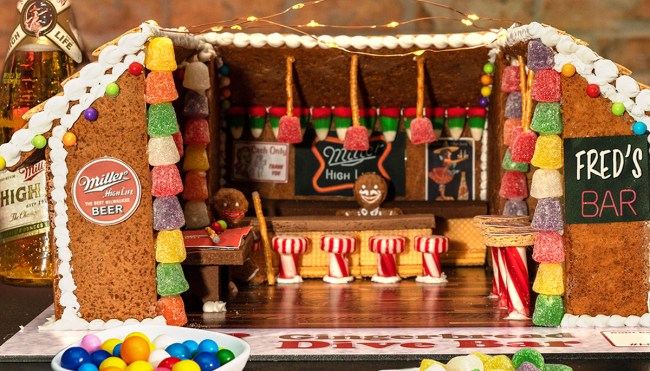 Miller High Life gingerbread dive bar