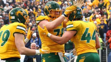 NDSU’s Massive Lineman Slides In Out Of Nowhere For Funniest First Down Signal Of The Year (Video)
