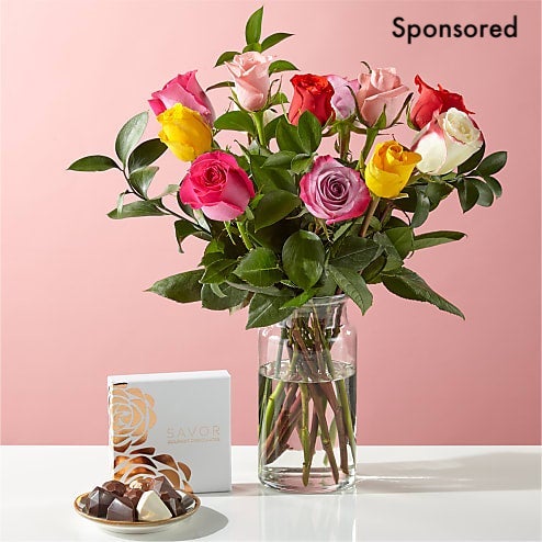 Valentine Mixed Rose Bouquet with Handcrafted Chocolates