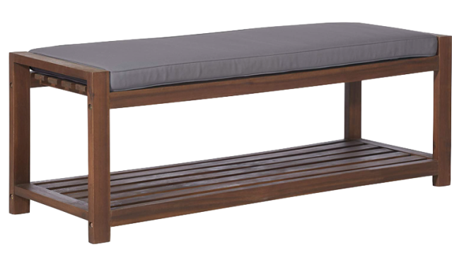 Walker Edison Wilmington Slatted Outdoor Bench with Cushion
