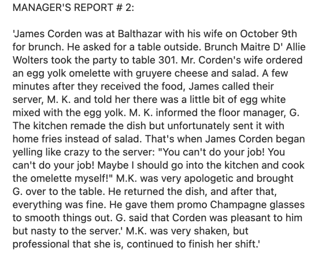 James Corden balthazar ban instagram