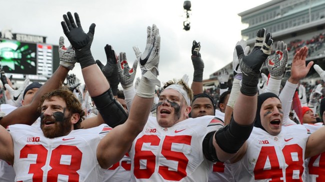 Ohio State football players celebrating win
