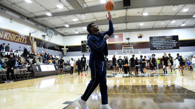 Bronny James before a game