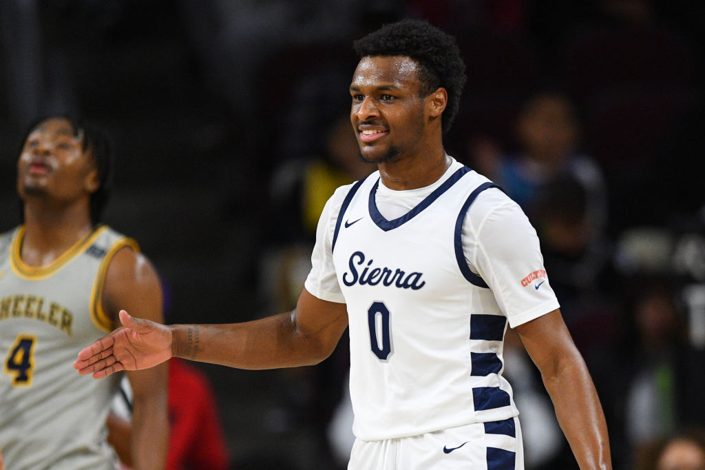 Bronny James on the court