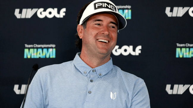 Bubba Watson speaks to the media.