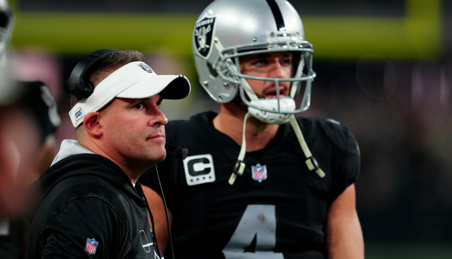 josh mcdaniels derek carr on sidelines