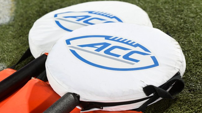 An ACC logo on a first down marker.