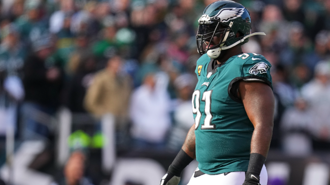 Fletcher Cox walks onto the field.