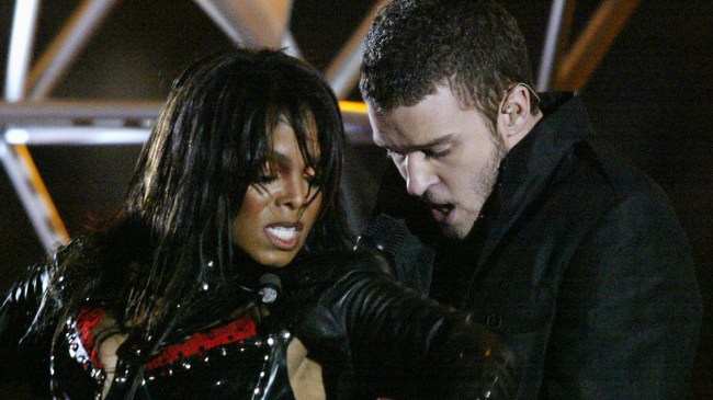 Janet Jackson and Justin Timberlake perform at the Super Bowl halftime show