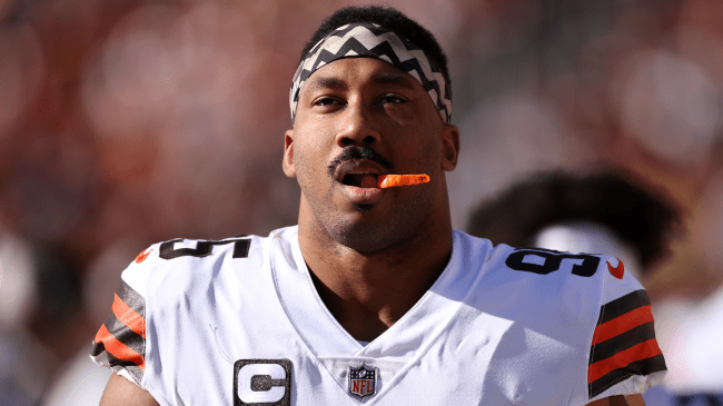 Myles Garrett walks off the field.