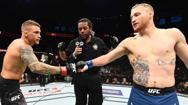 Dustin Poirier, Herb Dean, and Justin Gaethje
