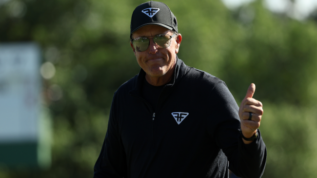 Phil Mickelson walks the course at Augusta National during the Masters.