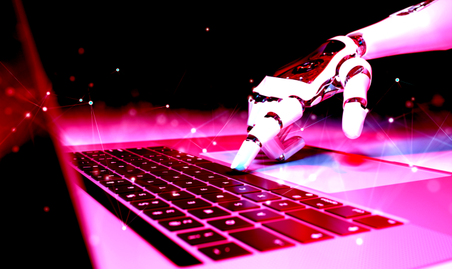 robot using laptop ai generated spam email
