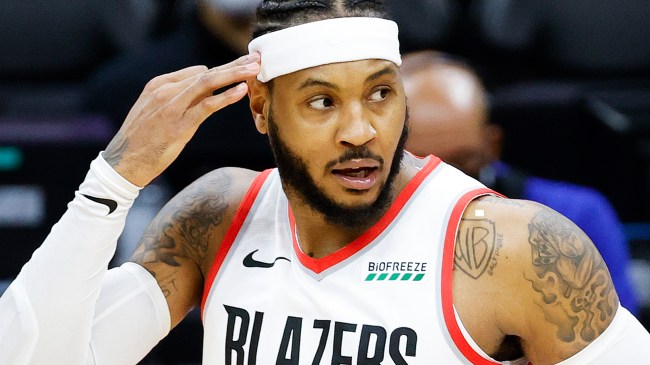 Carmelo Anthony playing for the Portland Trail Blazers