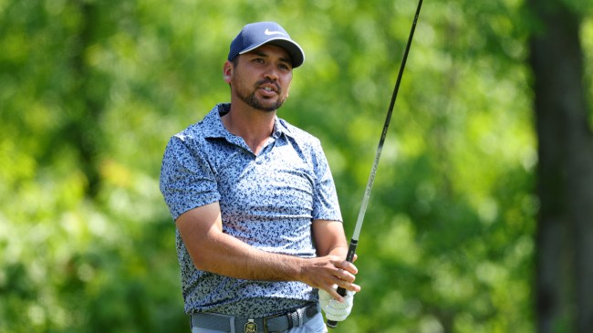 Jason Day tees off at the PGA Championship.