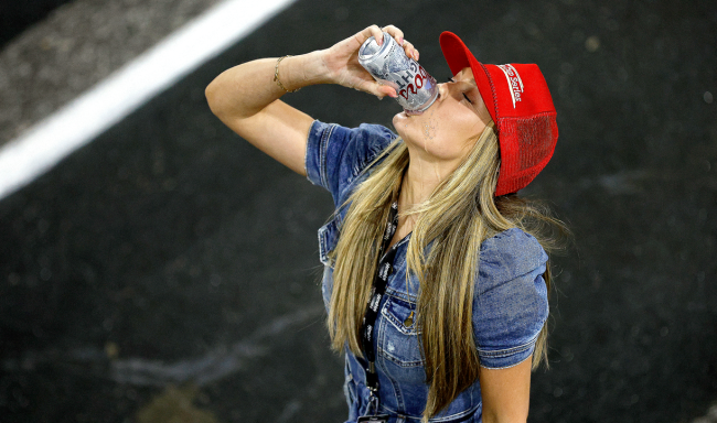 kyle larson wife katelyn shotguns beer