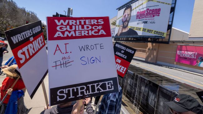 AI protest WGA sign